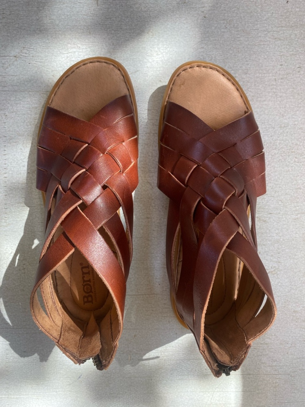 Born Tan Brown Woven Leather Sandals